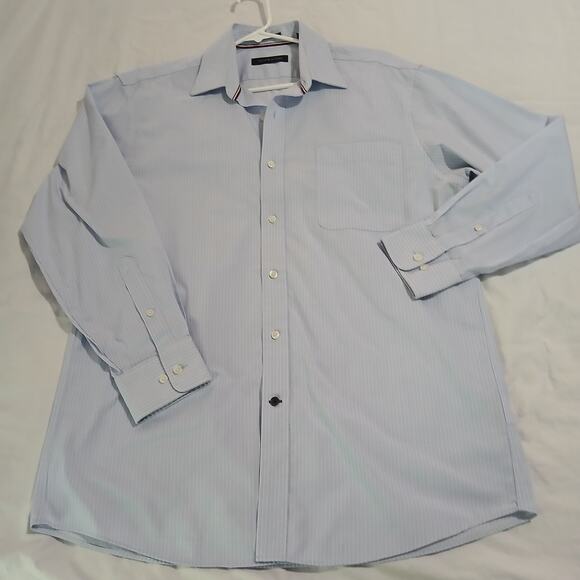 Tommy Hilfiger LS blue and white stripe button-up shirt 100% cotton 16 32/33 - Picture 4 of 14
